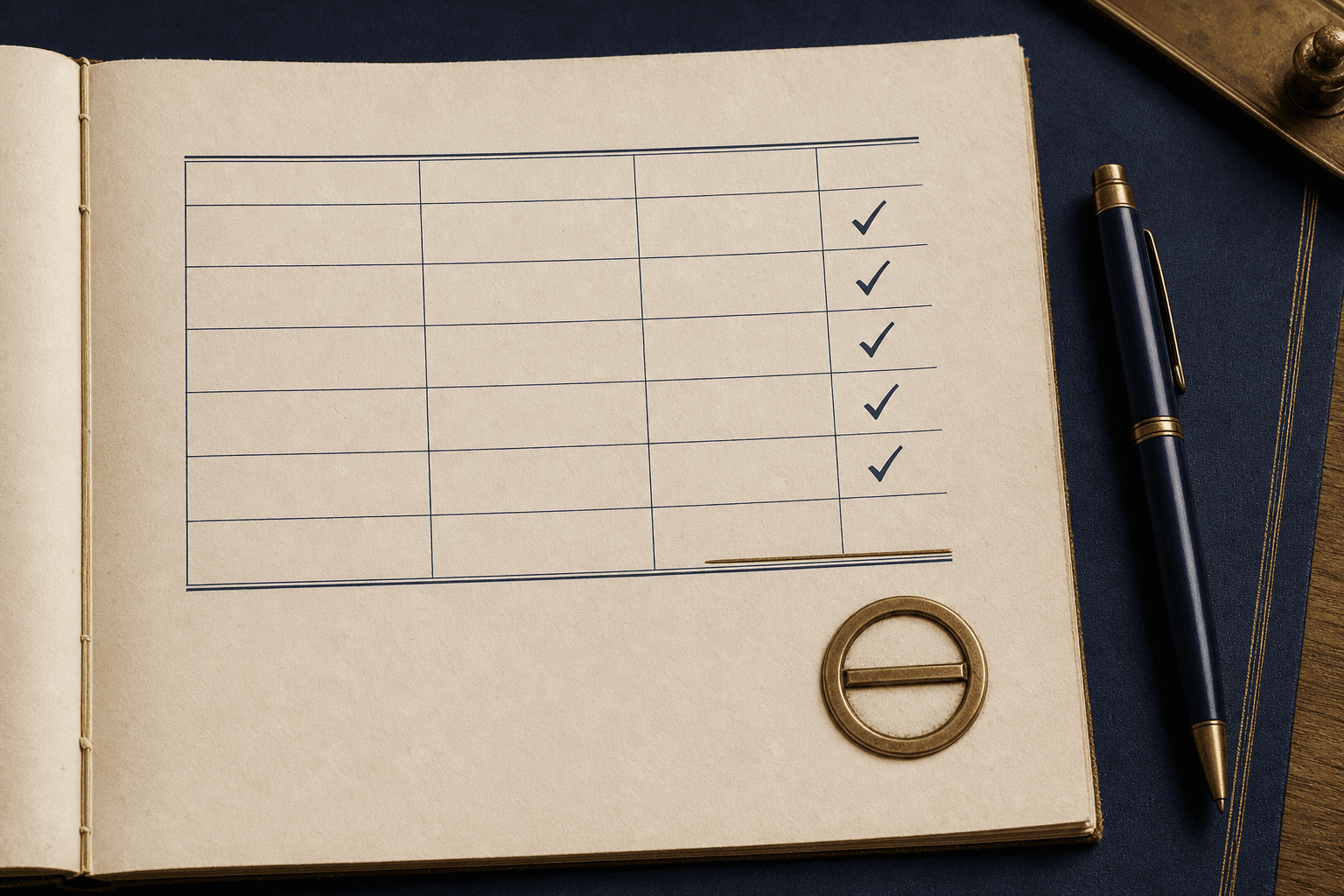 A ledger with completed rows and one unresolved dependency marked blocked.